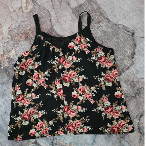 Bobeau Tank Top Women's 1X V-Neck Floral Black Sleeveless Spaghetti Strap Top - Picture 5 of 5